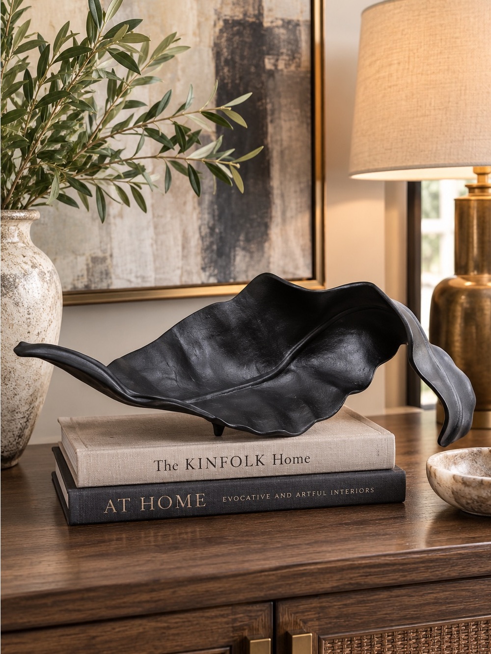 Sagebrook Home Large Black Metal Leaf Sculpture | Abstract 19.5” Organic Decor